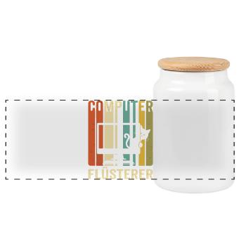 Motif du chat chuchoteur d’ordinateur - Boîte à biscuits avec couvercle en bois - blanc - Devant