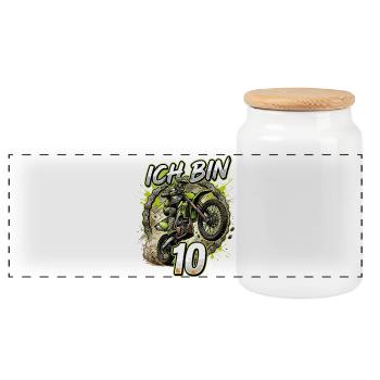Ich bin 10 Motocross - Panorama Keksdose mit Holzdeckel - Weiß - Vorne