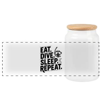 Eat. Dive. Sleep. Repeat. - Panoramic Cookie Jar with Wooden Lid - white - Front