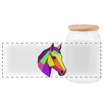 Geometric Rainbow Horse | Horse Design - Panoramic Cookie Jar with Wooden Lid - white - Front