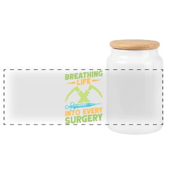 Anesthesiologist Breathing Life Anesthesia - Panoramic Cookie Jar with Wooden Lid - white - Front