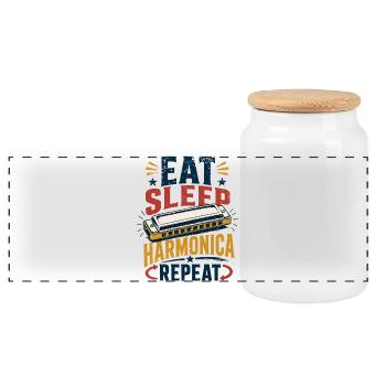 Instrument Harmonica Repeat-Music Harmonica - Panoramic Cookie Jar with Wooden Lid - white - Front
