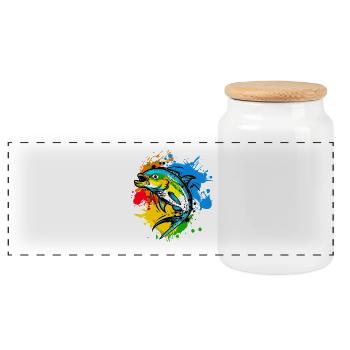 Angler Graphics - Panoramic Cookie Jar with Wooden Lid - white - Front