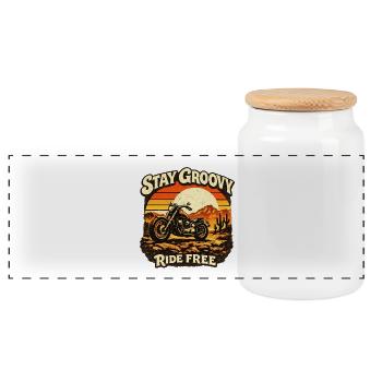 Stay Groovy Ride Free - Panorama Keksdose mit Holzdeckel - Weiß - Vorne