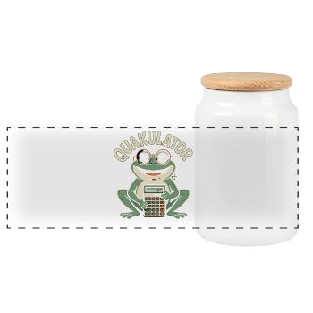 QUACULATOR funny frog with calculator - Panoramic Cookie Jar with Wooden Lid - white - Front