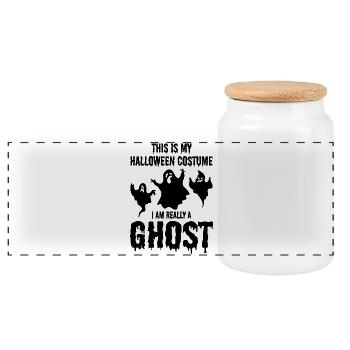This is my Halloween costume I am really a ghost - Panoramic Cookie Jar with Wooden Lid - white - Front