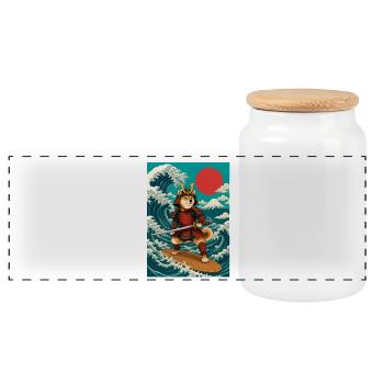 Surf Shiba Inu Samurai Doge au Japon - Boîte à biscuits avec couvercle en bois - blanc - Devant