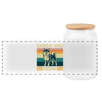 Shiba Inu Mom Kawaii Japanese Doge - Panoramic Cookie Jar with Wooden Lid - white - Front