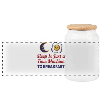 Breakfast Sleep Is Just A Time Machine - Panoramic Cookie Jar with Wooden Lid - white - Front