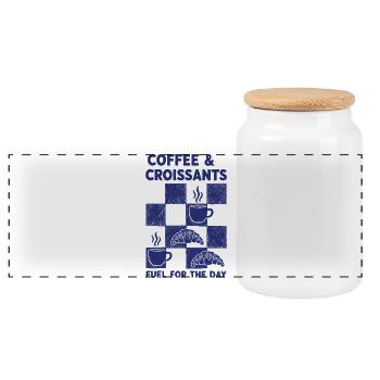 Frühstückskaffee-Croissants Treibstoff für den Tag - Panorama Keksdose mit Holzdeckel - Weiß - Vorne