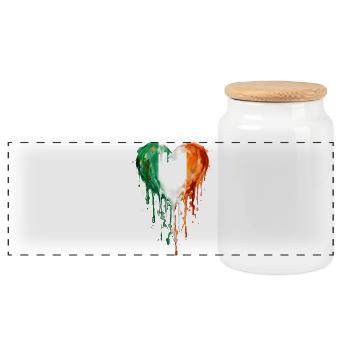 Irland Herz Tropfenkunst - Panorama Keksdose mit Holzdeckel - Weiß - Vorne