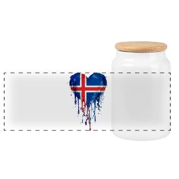 Island Nordisch Herzflagge Aquarell - Panorama Keksdose mit Holzdeckel - Weiß - Vorne