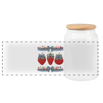 Crochet fraise cottagecore - Boîte à biscuits avec couvercle en bois - blanc - Devant