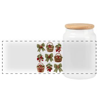 Crochet Strawberry Baskets - Panoramic Cookie Jar with Wooden Lid - white - Front