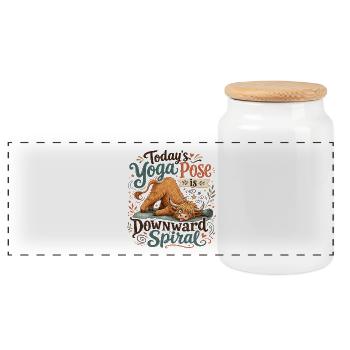 Yoga Cow Downward Spiral - Panoramic Cookie Jar with Wooden Lid - white - Front