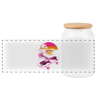 Retro Skateboard - Panoramic Cookie Jar with Wooden Lid - white - Front