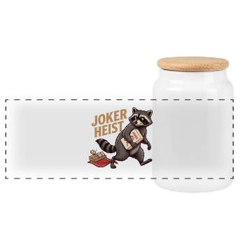 Mahjong Joker Heist Waschbär - Panorama Keksdose mit Holzdeckel - Weiß - Vorne