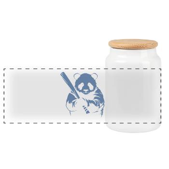 Minimalist Panda Baseball Player Silhouette - Panoramic Cookie Jar with Wooden Lid - white - Front