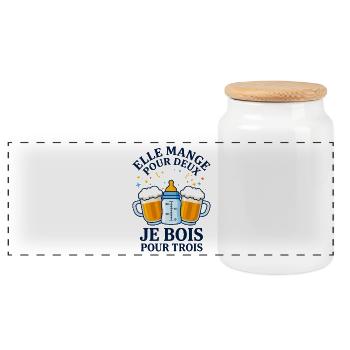 Elle Mange Pour Deux Je Bois Pour Trois - Boîte à biscuits avec couvercle en bois - blanc - Devant