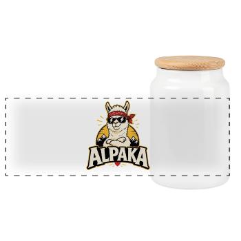 Alpaka Cool Sonnenbrille Lustiges Motiv - Panorama Keksdose mit Holzdeckel - Weiß - Vorne