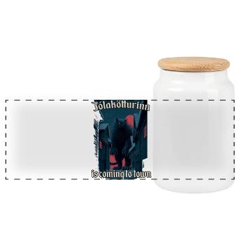 Créature mythique du Chat de Yule ólakötturinn - Boîte à biscuits avec couvercle en bois - blanc - Devant