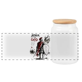 Armor of God Warrior - Panoramic Cookie Jar with Wooden Lid - white - Front