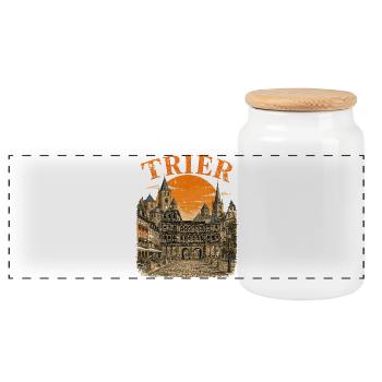  Vintage Trier Skyline historische Straßenansicht - Panorama Keksdose mit Holzdeckel - Weiß - Vorne