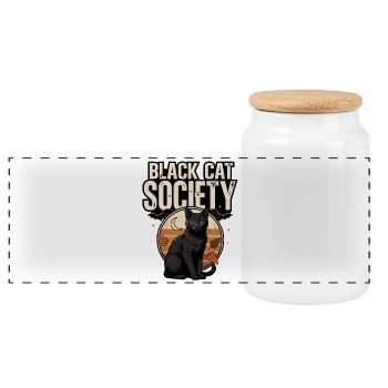 Black Cat Halloween – Black Cat Gesellschaft - Panorama Keksdose mit Holzdeckel - Weiß - Vorne