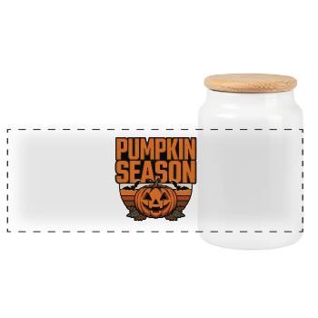Pumpkin Halloween – Pumpkin Season - Panoramic Cookie Jar with Wooden Lid - white - Front