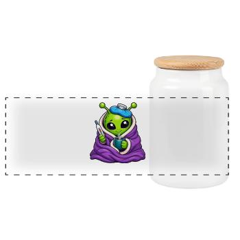 Alien câlin Froid Douillet - Boîte à biscuits avec couvercle en bois - blanc - Devant
