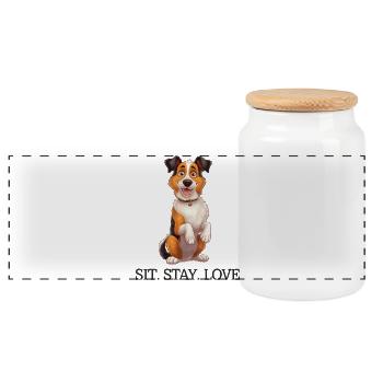 Produits dérivés pour chiens Border Collie Tri-Color Sit Stay Love 2 - Boîte à biscuits avec couvercle en bois - blanc - Devant