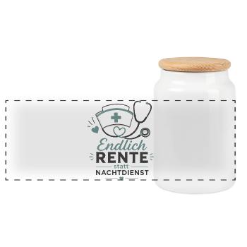 Endlich in Rente – Krankenschwester & Stethoskop - Panorama Keksdose mit Holzdeckel - Weiß - Vorne