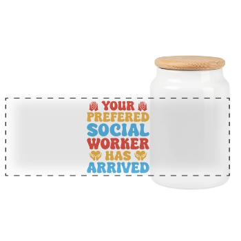 Devis d’assistant social : travailleur social est arrivé. Travail social - Boîte à biscuits avec couvercle en bois - blanc - Devant