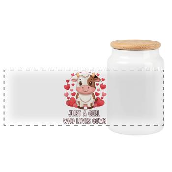 Cow love in the heart circle - Panoramic Cookie Jar with Wooden Lid - white - Front