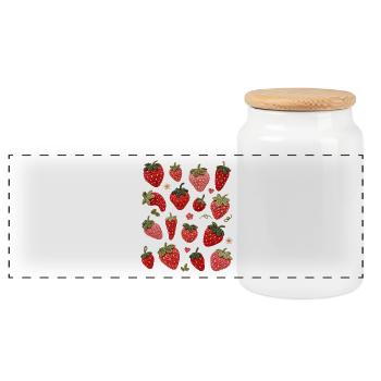 Seize fraises au crochet uniques - Boîte à biscuits avec couvercle en bois - blanc - Devant