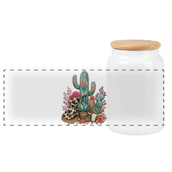 Cactus Garden Cactus - Panoramic Cookie Jar with Wooden Lid - white - Front