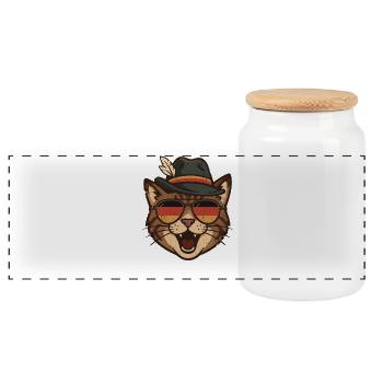 Vintage Deutsche Katze Lustig - Panorama Keksdose mit Holzdeckel - Weiß - Vorne