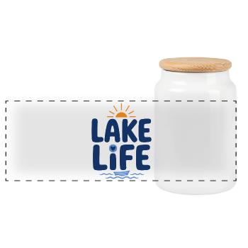 Lake Life Sunset Logo - Panorama Keksdose mit Holzdeckel - Weiß - Vorne