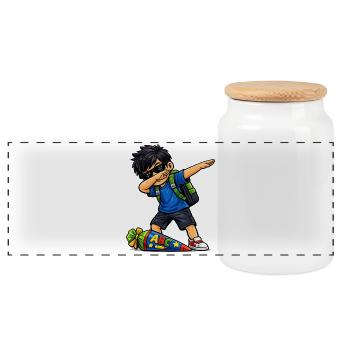 Dabbing ABC-Schütze schwarze Haare - Panorama Keksdose mit Holzdeckel - Weiß - Vorne