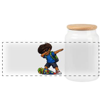 Dabbing ABC-Schütze Afro - Panorama Keksdose mit Holzdeckel - Weiß - Vorne