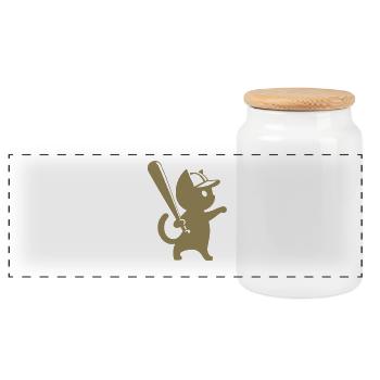 Minimalistische Katzen-Baseballspieler Silhouette - Panorama Keksdose mit Holzdeckel - Weiß - Vorne