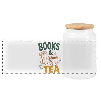 Books And Tea - Bücher & Tee Fans, Buchwurm Lesen - Panorama Keksdose mit Holzdeckel - Weiß - Vorne