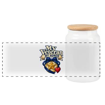 Mein Veteran, meine Ehre, stolze Veteranen-Ehefrau, Militär-G - Panorama Keksdose mit Holzdeckel - Weiß - Vorne