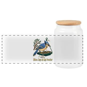 Geai bleu à ma mangeoire, ornithologue dans le jardin - Boîte à biscuits avec couvercle en bois - blanc - Devant