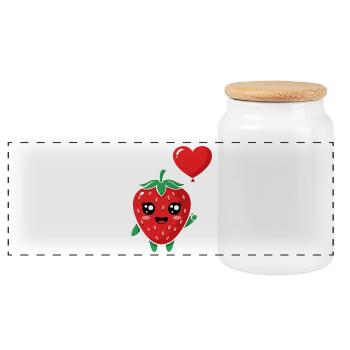 Fraise câline avec ballon en forme de cœur - Boîte à biscuits avec couvercle en bois - blanc - Devant