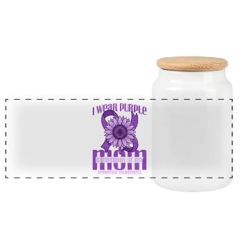 Purple Memory for Mom – Sunflower - Panoramic Cookie Jar with Wooden Lid - white - Front
