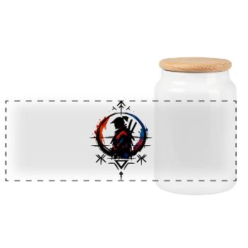 Color Wheel of Power - Panoramic Cookie Jar with Wooden Lid - white - Front