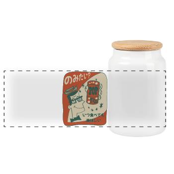 Retro Japan Pop-Fizz Cartoon - Panorama Keksdose mit Holzdeckel - Weiß - Vorne