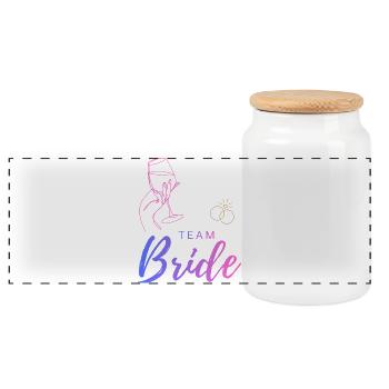 Team Bride Weinglas und Ringe - Panorama Keksdose mit Holzdeckel - Weiß - Vorne