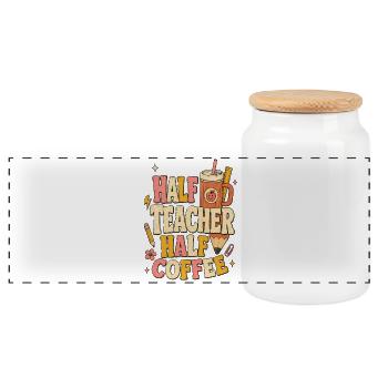 Half Teacher Half Coffee - Panoramic Cookie Jar with Wooden Lid - white - Front